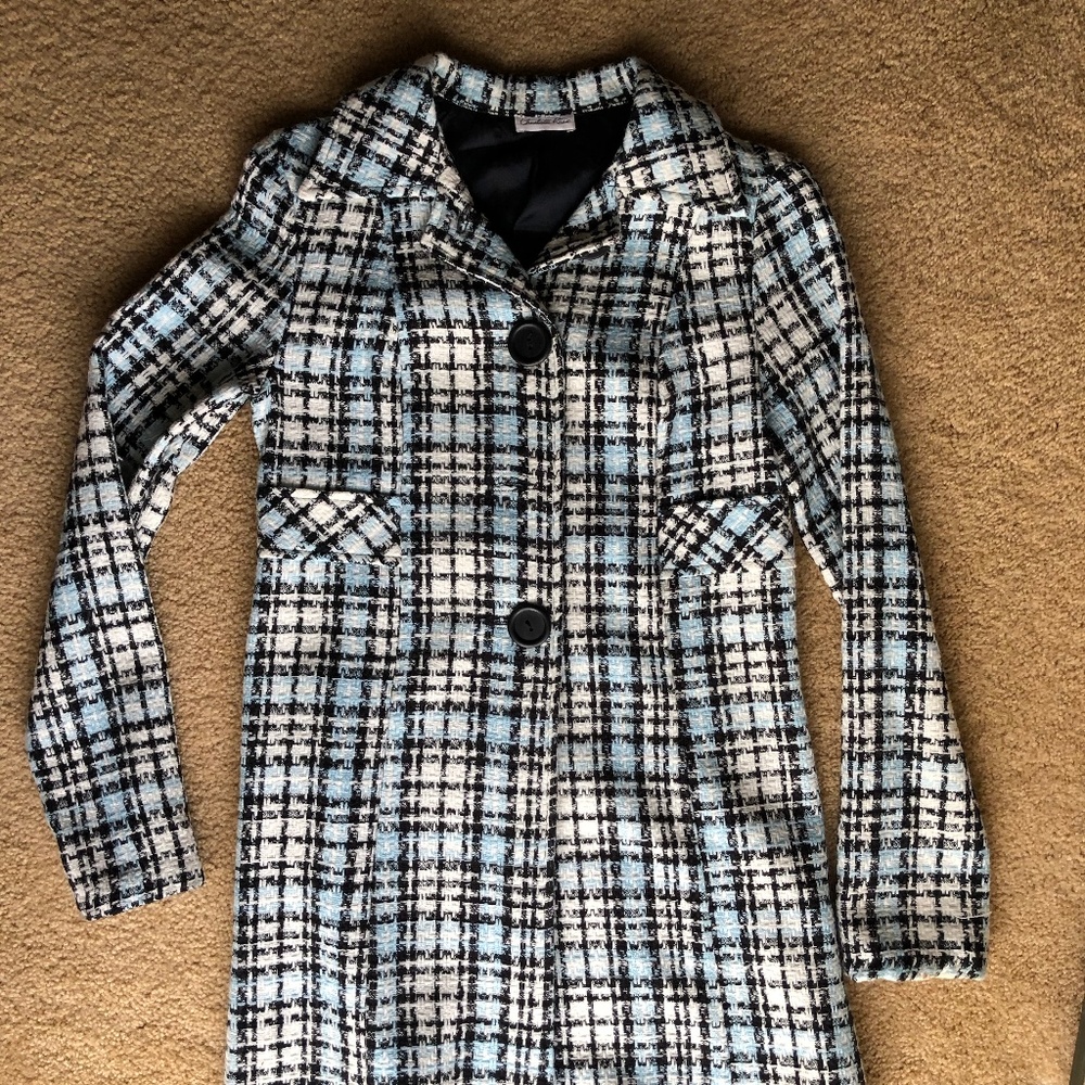 Blue and White Houndstooth Plaid Jacket